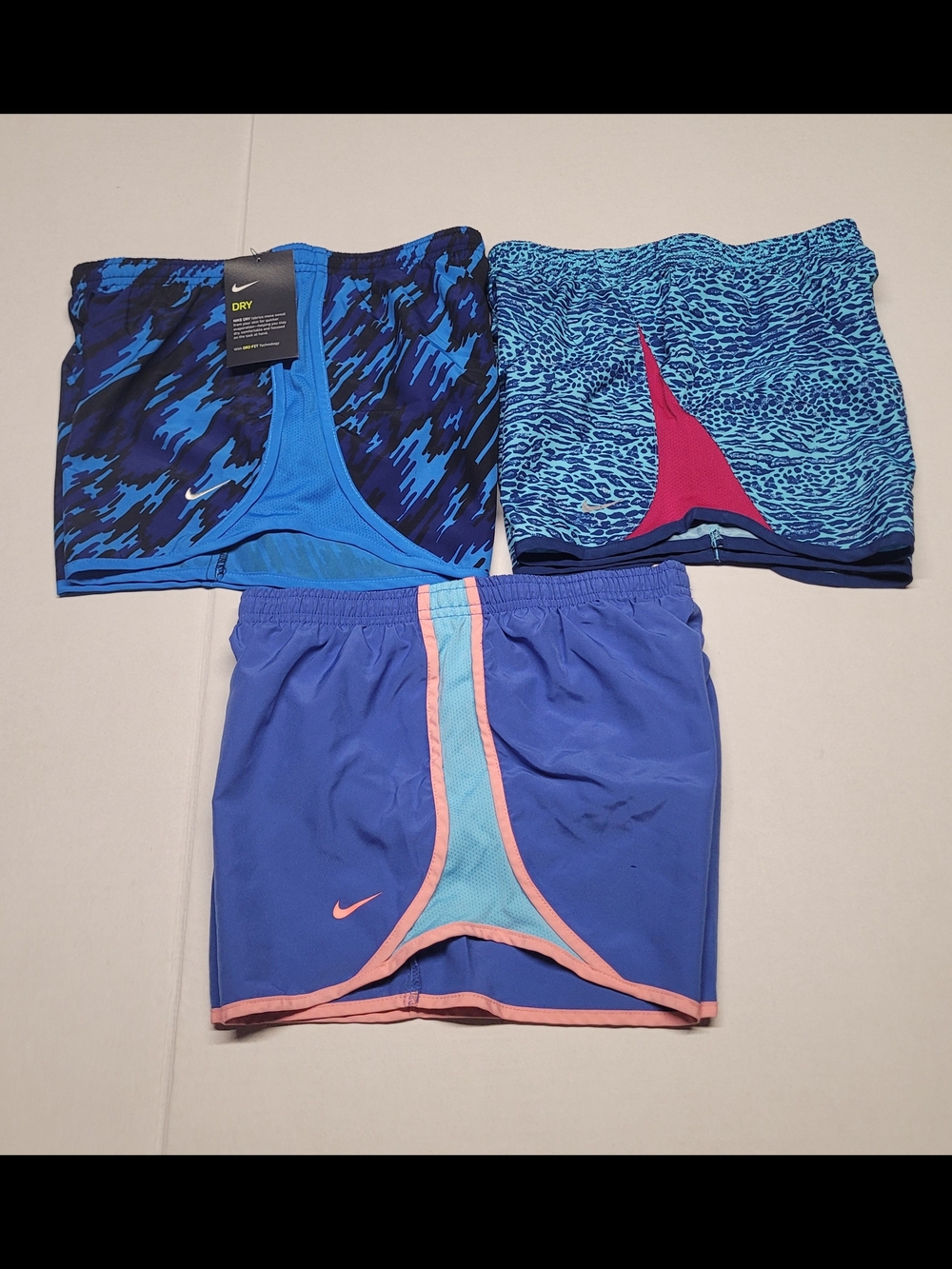 Nike Girls' Blue Swim Shorts Trio with Pink Accents Set